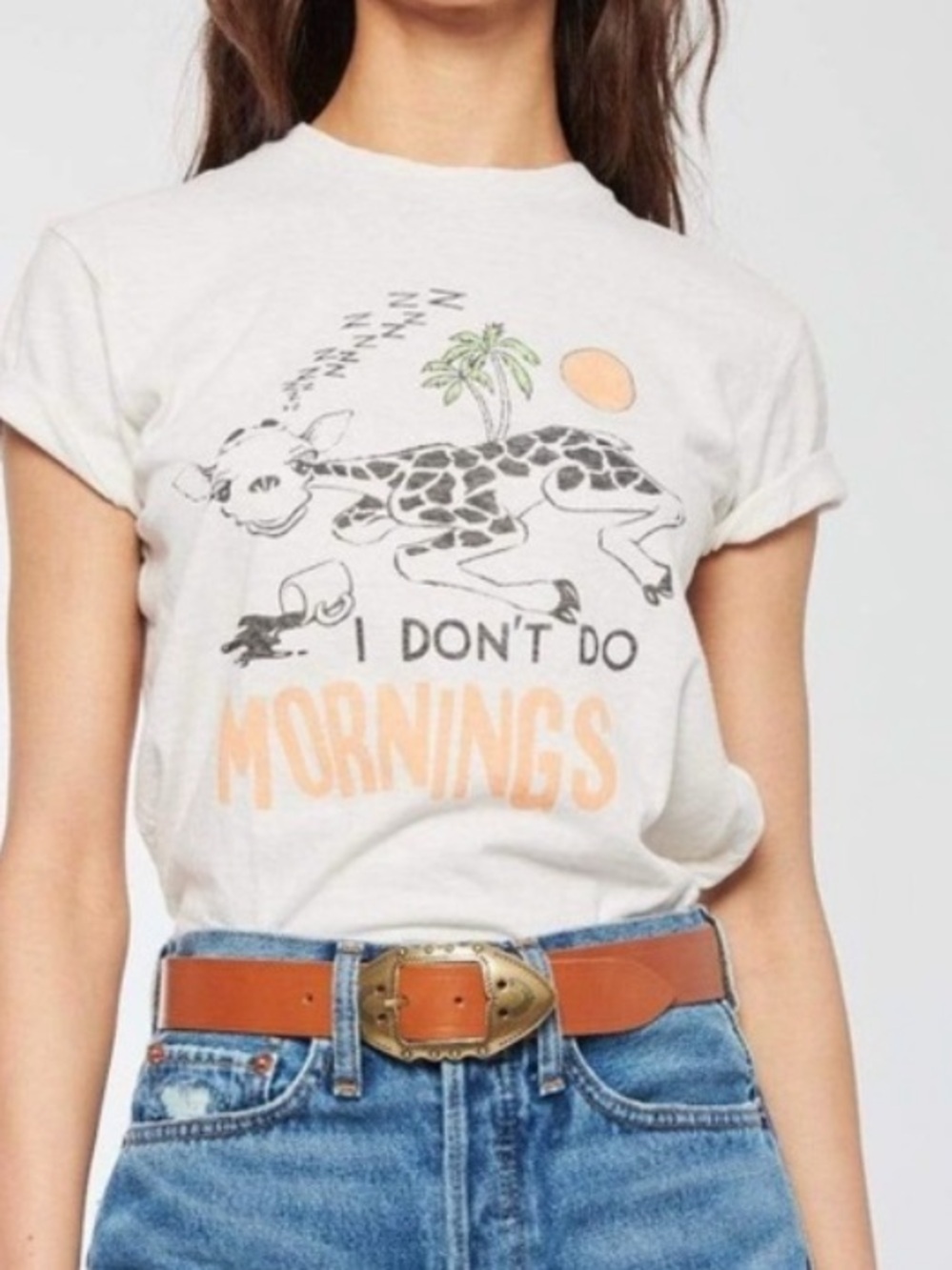 RE/DONE vintage upcycle “I Don’t Do Mornings” Giraffe t-shirt M